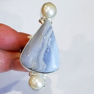 Opalite Pearl gemstone,  925 silver ring